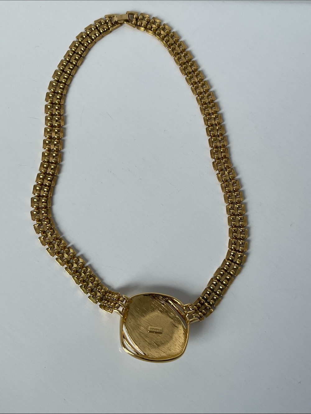 Vintage Trifari Gold Tone White faux Stone Statement Woven Chain Necklace Choker - Picture 4 of 11